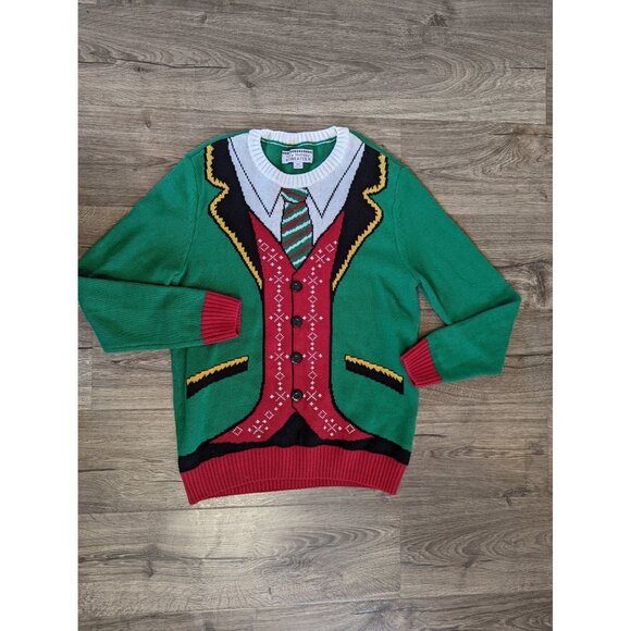 Ugly Holiday Sweater Tie Vest Print Size Men M - Picture 7 of 10